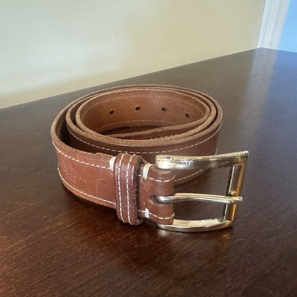 Polo Ralph Lauren Belt Mens 36/90 Brown Full Grain Leather Gold Buckle Stamped - Picture 2 of 9